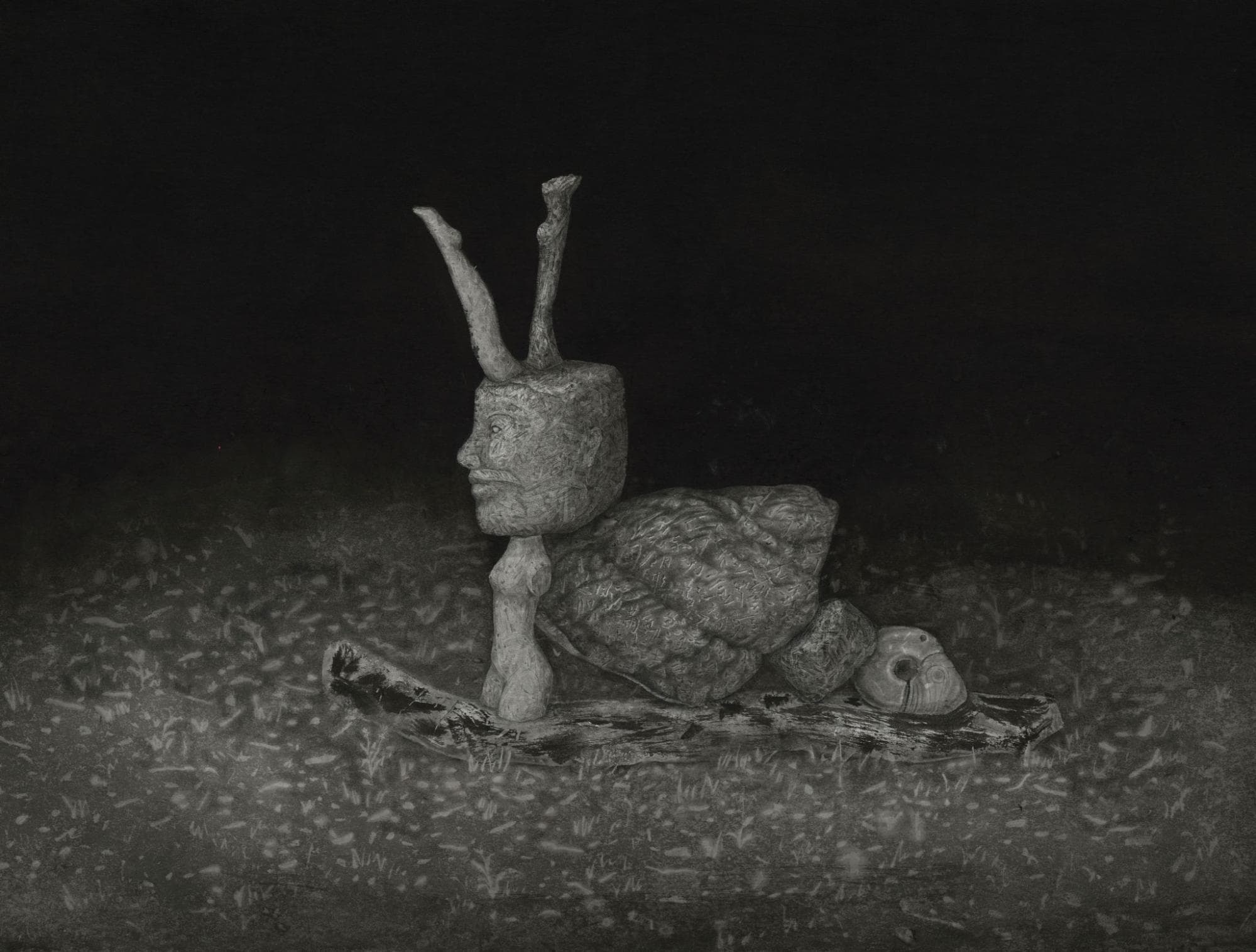 〈 夜行物 〉, 66 x 94.5 cm,日本白麻紙、墨、色鉛筆,2026